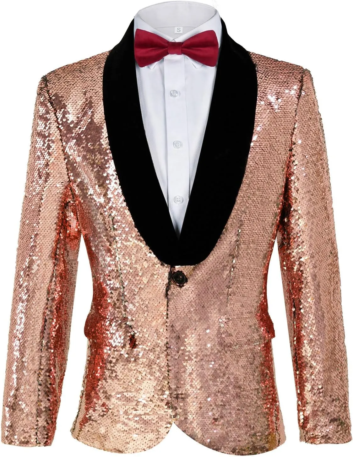 Men's Shiny Sequin Blazer Sparkle Metallic Tuxedo Jacket Party Prom Wedding One Button Jacket