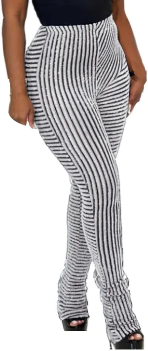 Molisry Women's Stacked Leggings Pants Trendy Fuzzy High Waist Slim Fit Fringe Flared Sweatpants Fall 2024