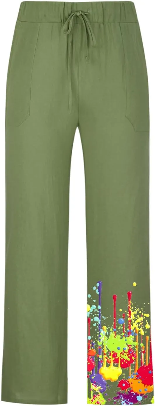 Muscularfit Cotton Pants for Men 2023 Casual Loose Drawstring Elastic Waist Solid Trousers Fashion Print Straight Legs Pocket
