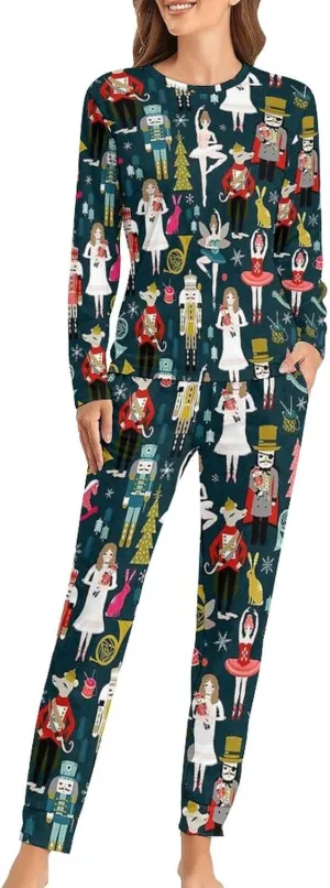 Nutcracker Ballet Women's Pajama Set Long Sleeve Tops and Pants Two Piece Nightwear Loungewear XS