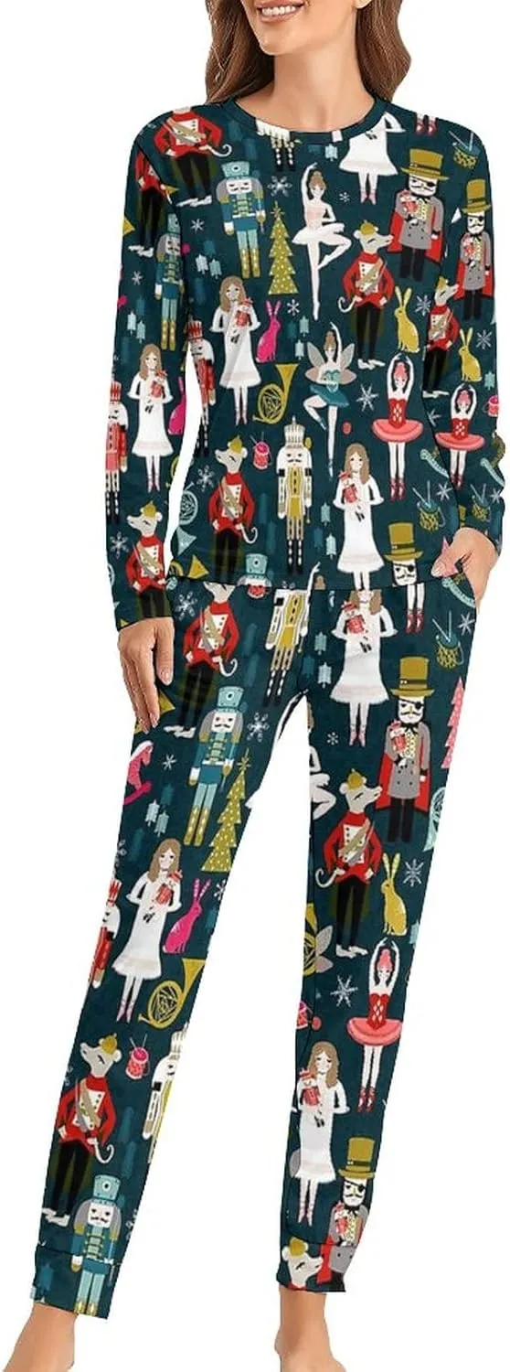 Nutcracker Ballet Women's Pajama Set Long Sleeve Tops and Pants Two Piece Nightwear Loungewear XS