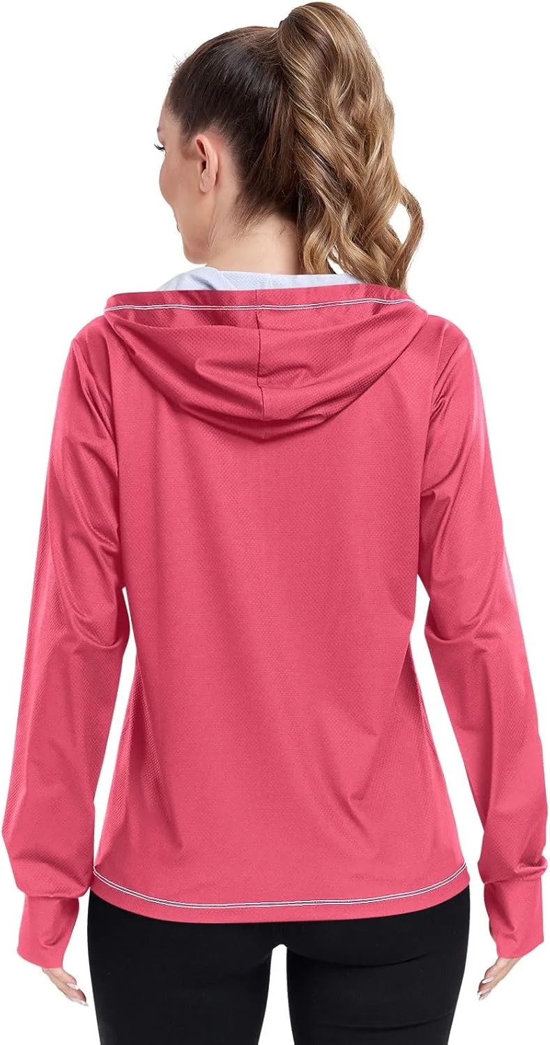 ODAWA Ruby Womens Upf Hoodie Upf 50 Sun Protection Shirt Long Sleeve Women's Hoodie Zip Front Rash Guard