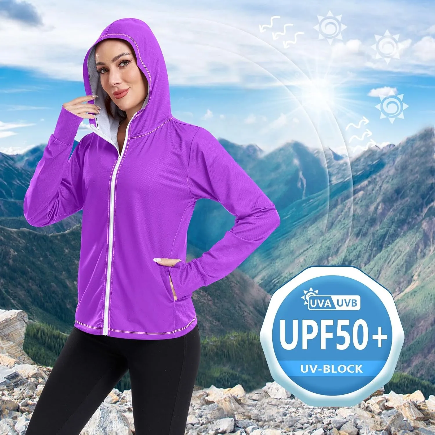 ODAWA Ruby Womens Upf Hoodie Upf 50 Sun Protection Shirt Long Sleeve Women's Hoodie Zip Front Rash Guard