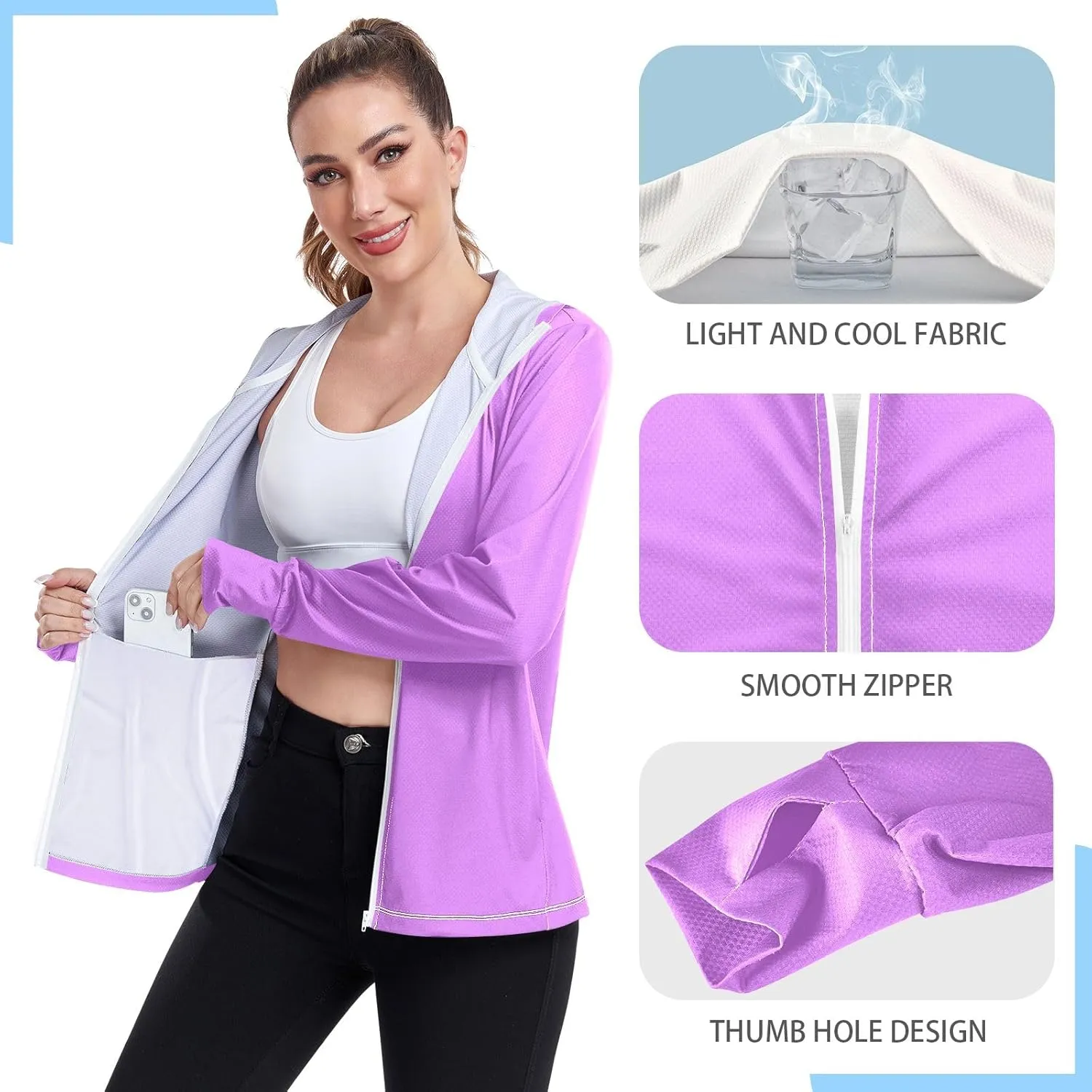 ODAWA Ruby Womens Upf Hoodie Upf 50 Sun Protection Shirt Long Sleeve Women's Hoodie Zip Front Rash Guard