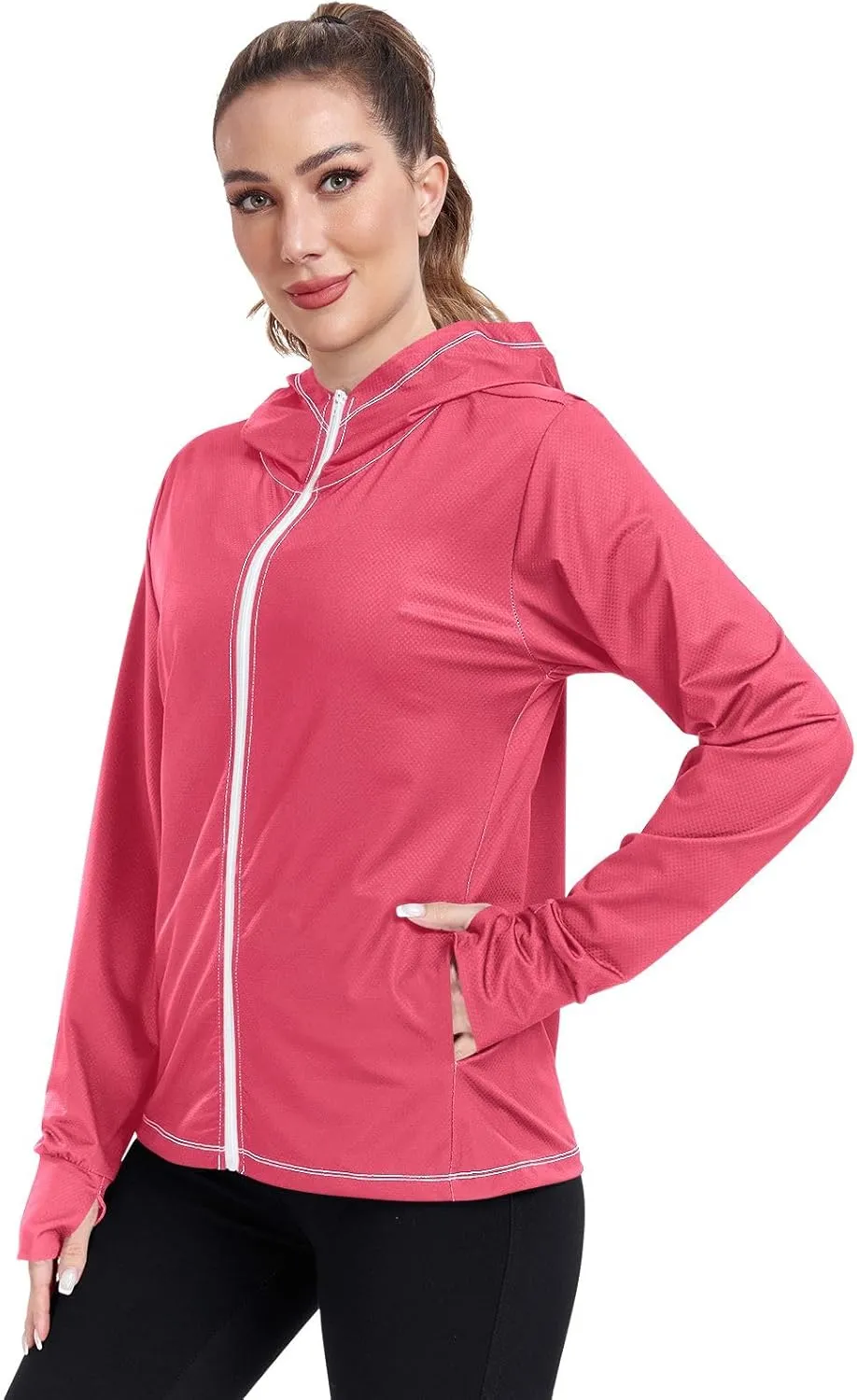 ODAWA Ruby Womens Upf Hoodie Upf 50 Sun Protection Shirt Long Sleeve Women's Hoodie Zip Front Rash Guard