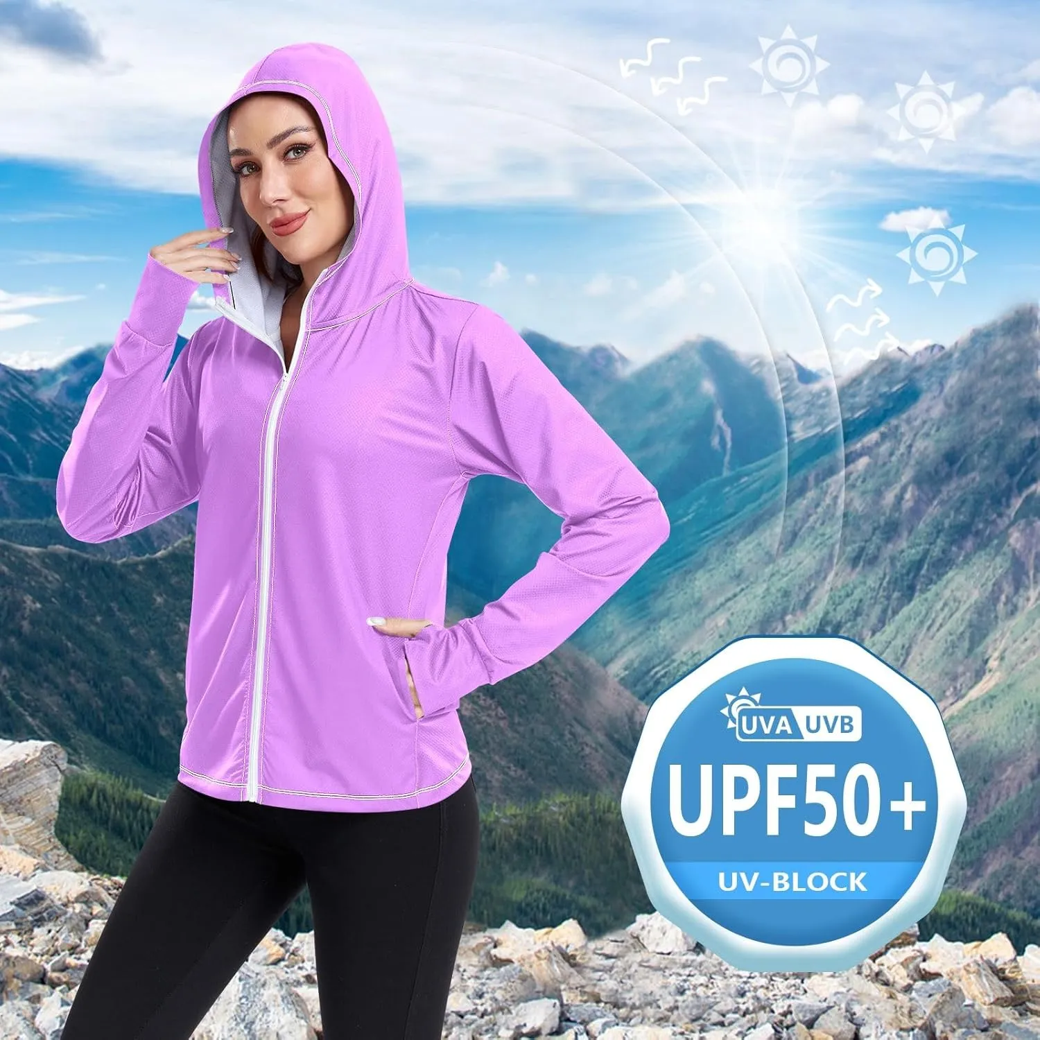 ODAWA Ruby Womens Upf Hoodie Upf 50 Sun Protection Shirt Long Sleeve Women's Hoodie Zip Front Rash Guard