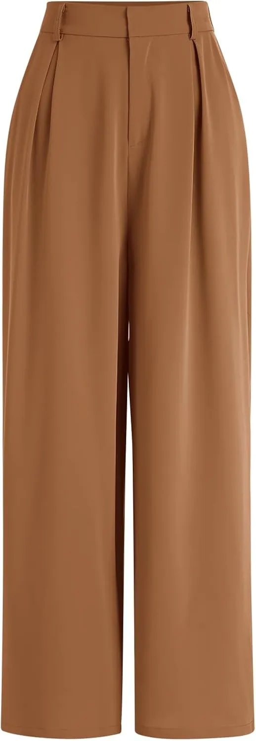 ODIZLI Women Casual Wide Leg Pants Elastic High Waist Dress Pants for Women Straight Trousers Pants