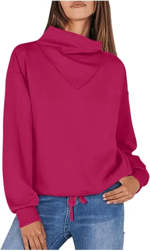 Oplxuo Women's Cowl Neck Oversized Sweatshirts Long Sleeve Hoodie Fall Trendy Pullover Preppy Clothes Cute Teen Girls Outfits