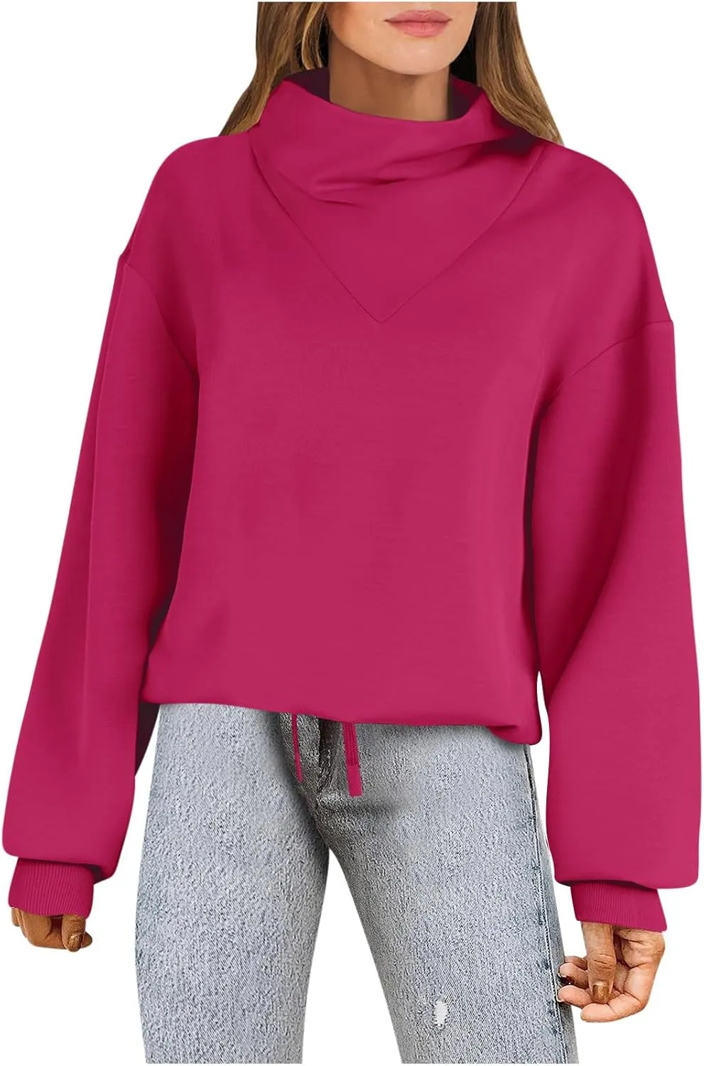 Oplxuo Women's Cowl Neck Oversized Sweatshirts Long Sleeve Hoodie Fall Trendy Pullover Preppy Clothes Cute Teen Girls Outfits