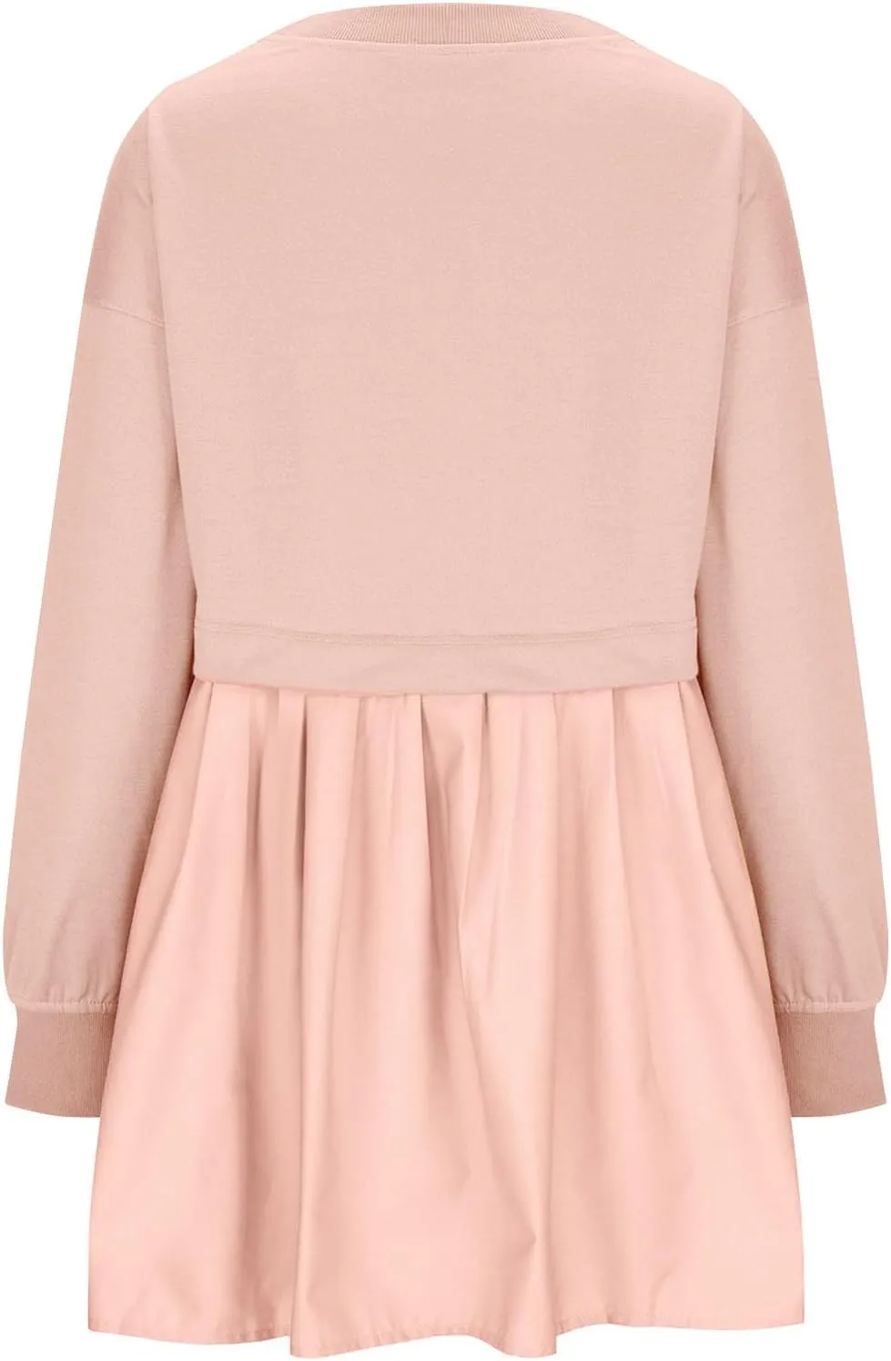 Oversized Sweatshirt Dress for Women Long Sleeve Patchwork Crewneck Pullover Loose Flowy Pleated Tops Mini Dress