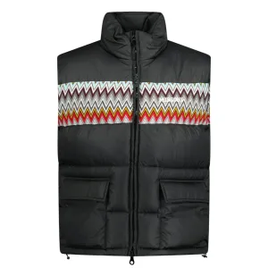 Padded Down Gilet With Mixed Pattern Black
