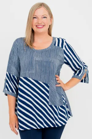 Palace Blouse, Indigo Stripe