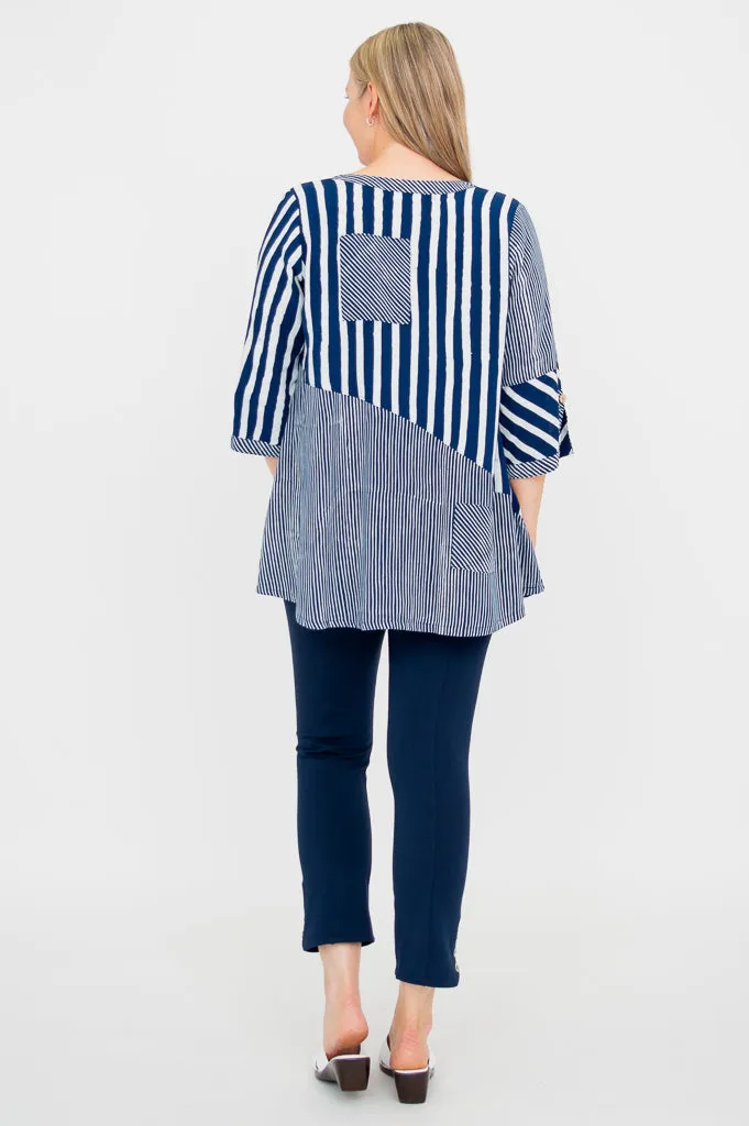 Palace Blouse, Indigo Stripe