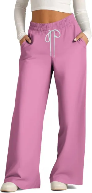 Palazzo Pants for Women Straight Wide Leg Pants Drawstring High Waist Trousers Spring Fashion Lounge Pants with Pocket