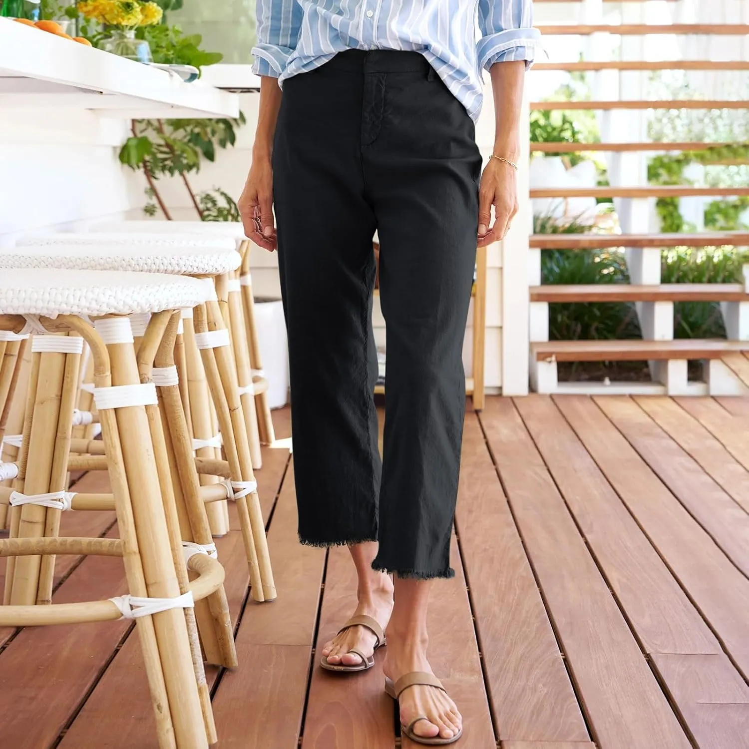 Pants for Women, Peasant Pants Straight Leg Casual Plus Size Linen Trendy