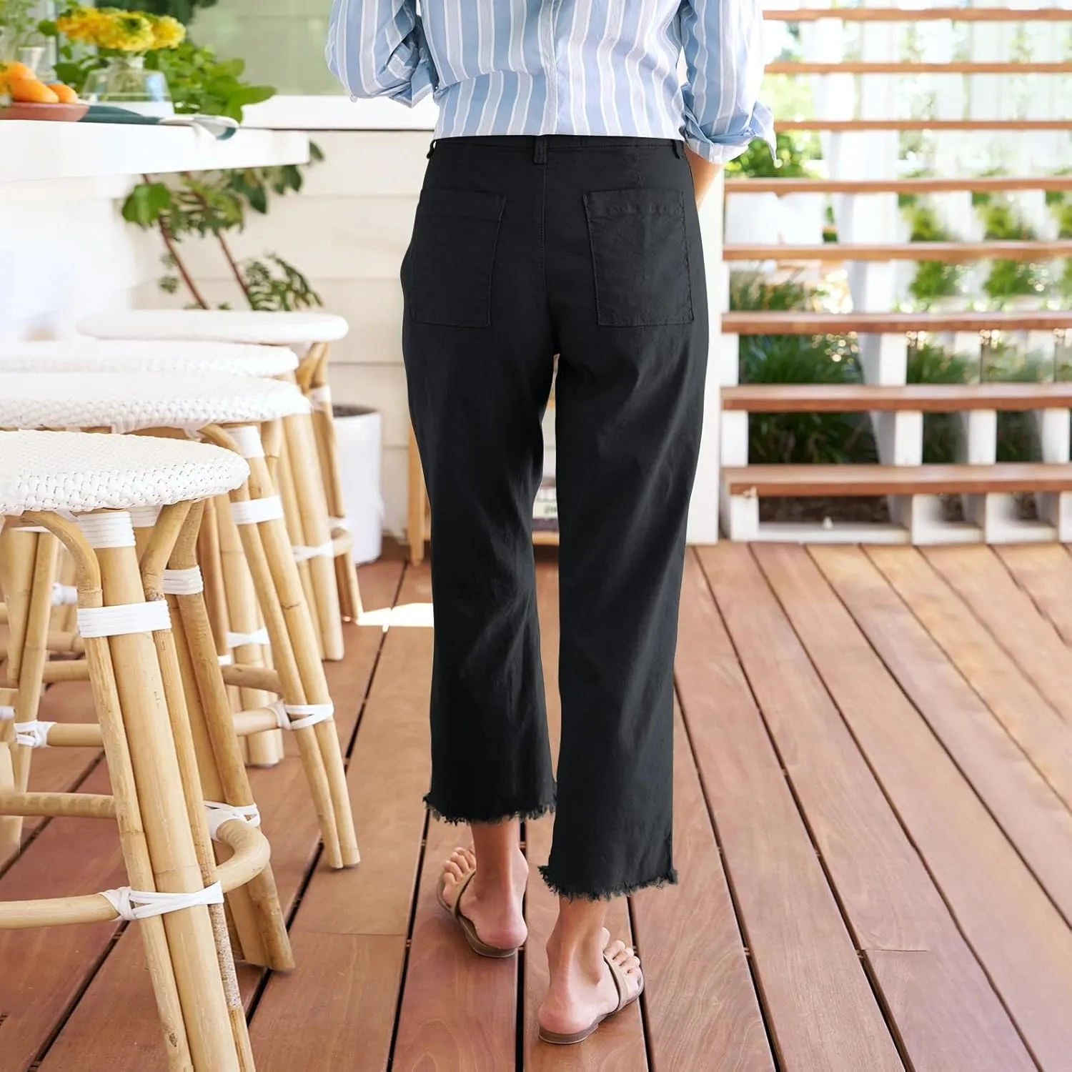 Pants for Women, Peasant Pants Straight Leg Casual Plus Size Linen Trendy