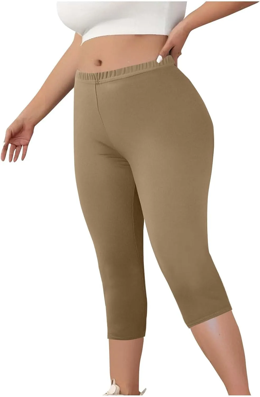 Plus Size Capri Leggings for Women High Waist Tummy Control Stretchy Workout Yoga Pants Casual Summer Capri Pants