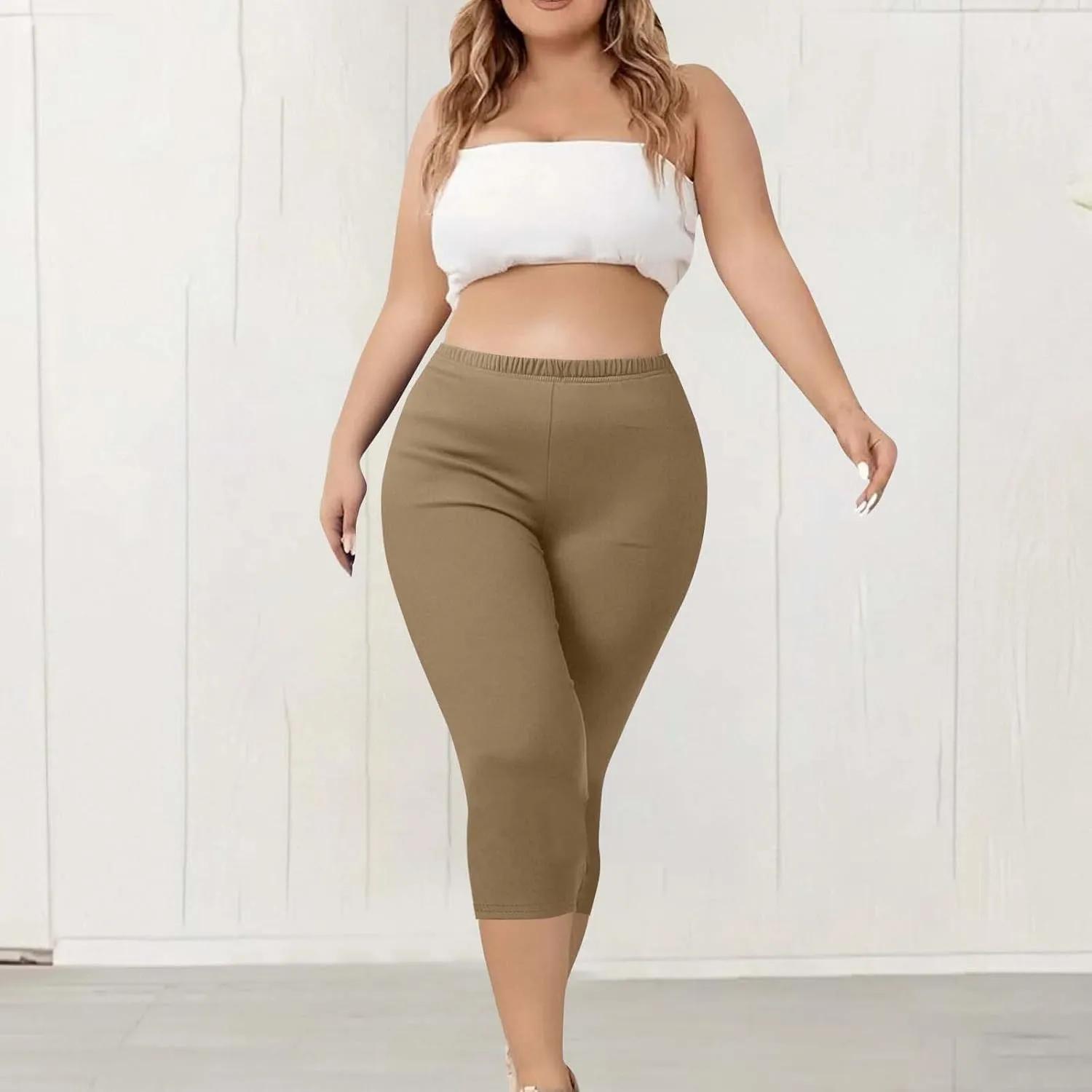 Plus Size Capri Leggings for Women High Waist Tummy Control Stretchy Workout Yoga Pants Casual Summer Capri Pants