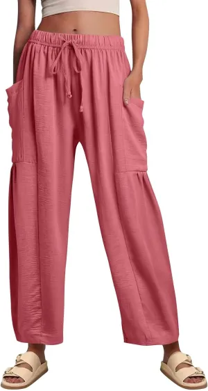 Plus Size Womens Wide Leg Pants High Waisted Casual Boho Pants Loose Flowy Palazzo Summer Beach Vacation Trousers