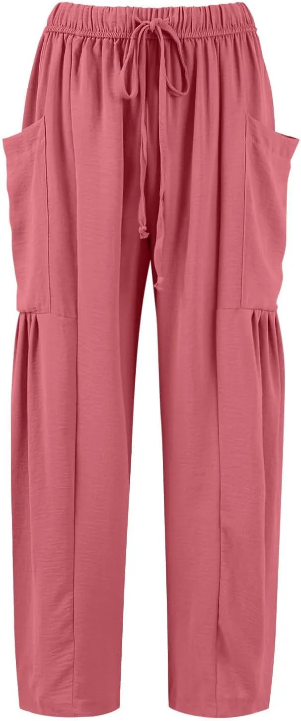 Plus Size Womens Wide Leg Pants High Waisted Casual Boho Pants Loose Flowy Palazzo Summer Beach Vacation Trousers