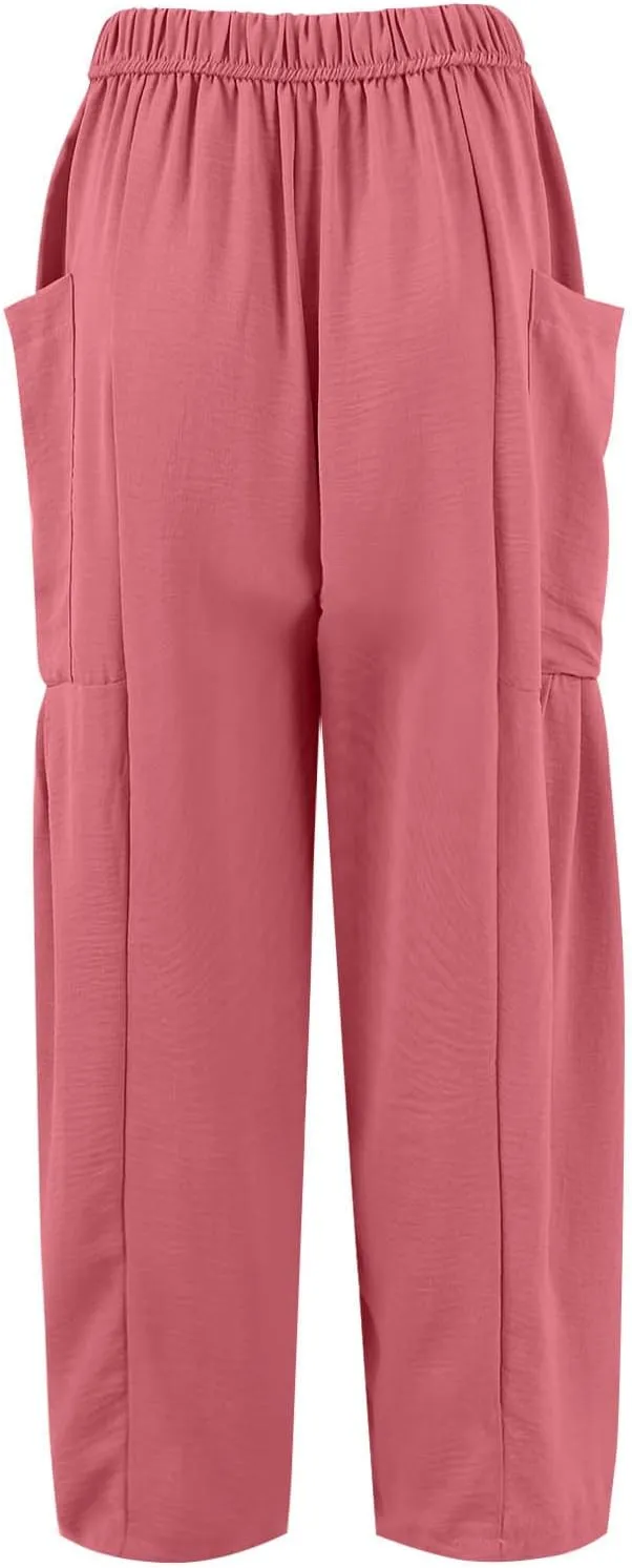 Plus Size Womens Wide Leg Pants High Waisted Casual Boho Pants Loose Flowy Palazzo Summer Beach Vacation Trousers