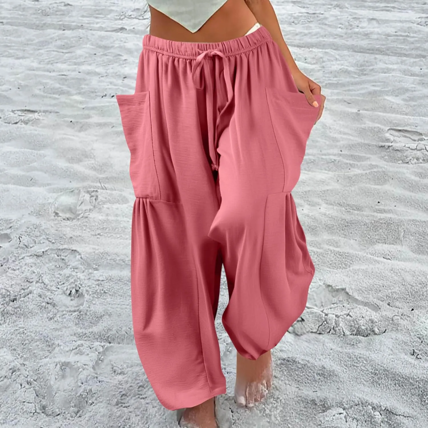 Plus Size Womens Wide Leg Pants High Waisted Casual Boho Pants Loose Flowy Palazzo Summer Beach Vacation Trousers