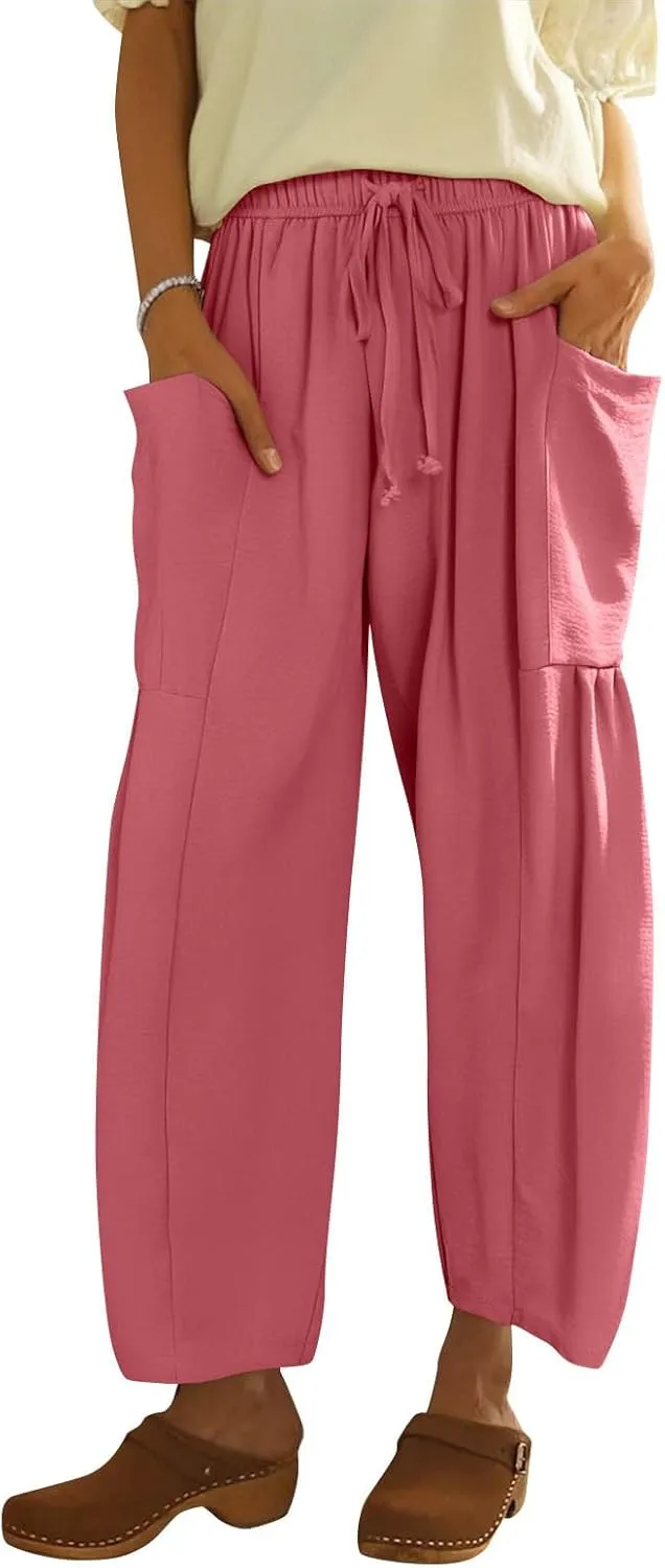 Plus Size Womens Wide Leg Pants High Waisted Casual Boho Pants Loose Flowy Palazzo Summer Beach Vacation Trousers