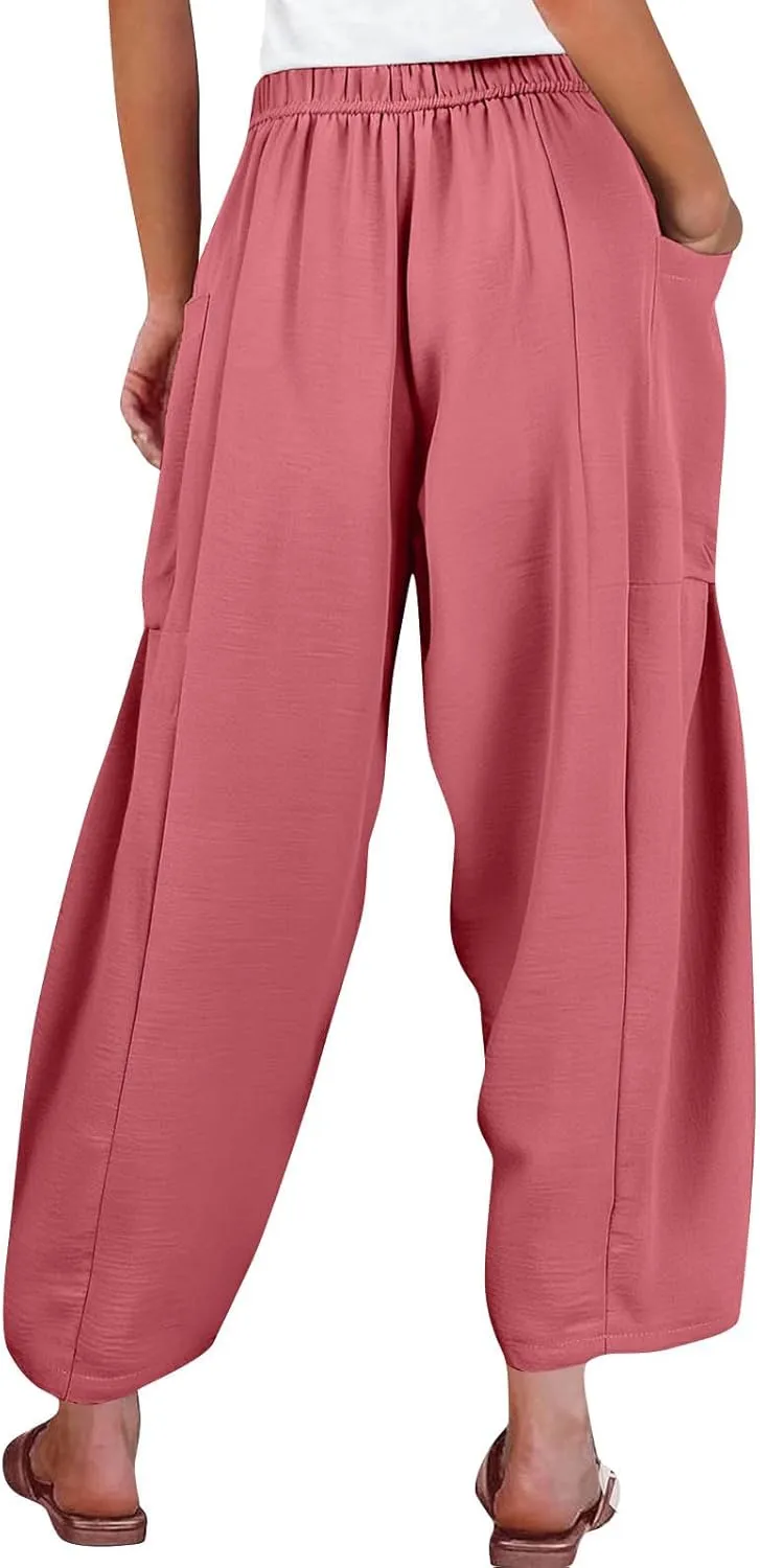Plus Size Womens Wide Leg Pants High Waisted Casual Boho Pants Loose Flowy Palazzo Summer Beach Vacation Trousers