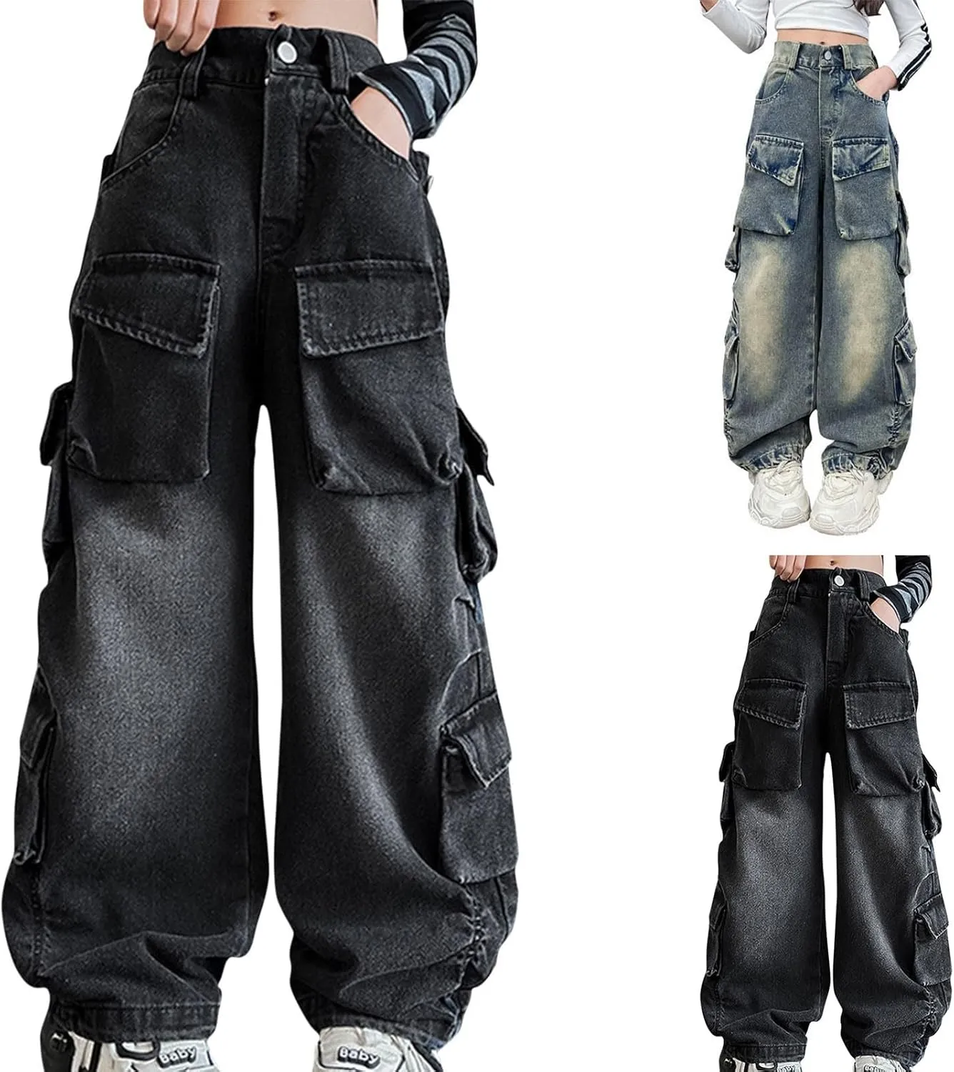 Preschool Girls Pants Kids Girls Ripped Distressed Washed Baggy Wide Leg Casual Jeans Size 5 16 5t Sweatpants Girls