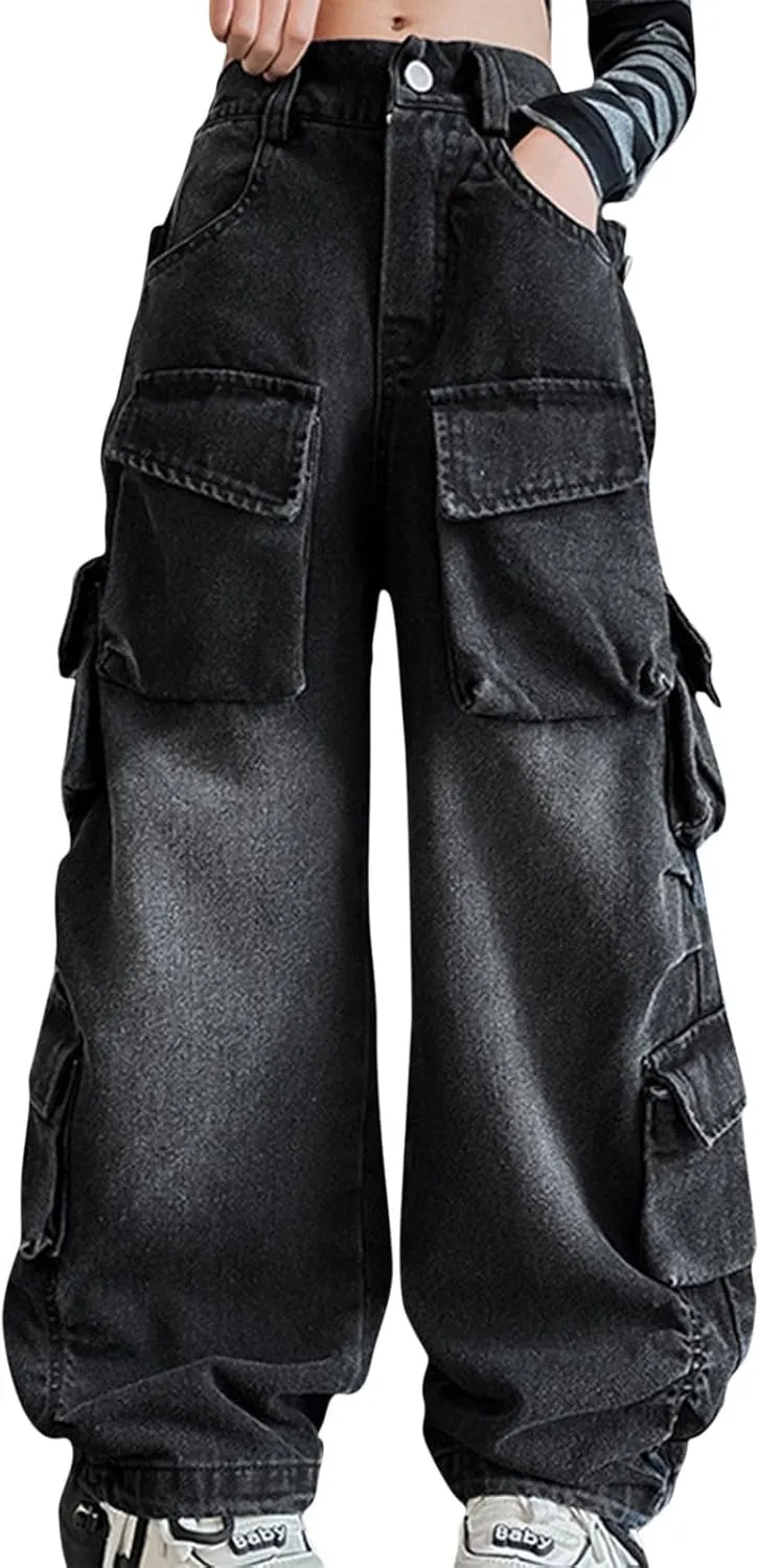 Preschool Girls Pants Kids Girls Ripped Distressed Washed Baggy Wide Leg Casual Jeans Size 5 16 5t Sweatpants Girls