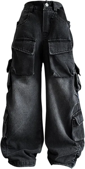 Preschool Girls Pants Kids Girls Ripped Distressed Washed Baggy Wide Leg Casual Jeans Size 5 16 5t Sweatpants Girls
