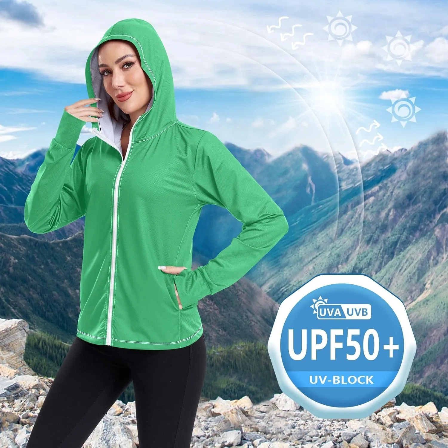 Purple Womens UPF Hoodie UPF 50  Sun Protection Jacket Hooded Women's Hoodie Rash Guard