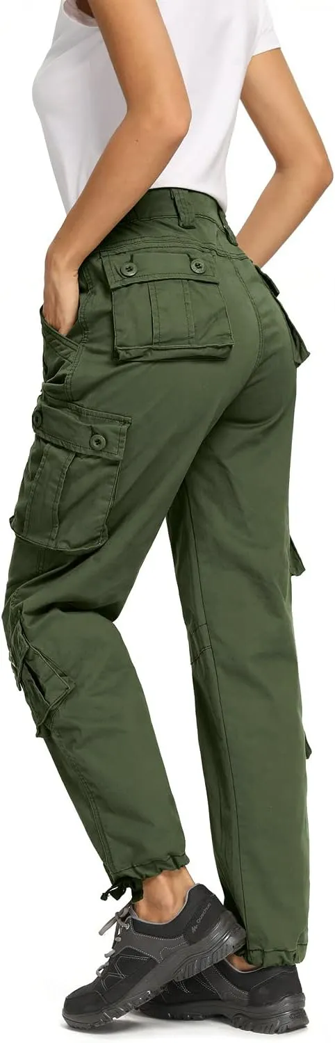 Raroauf Women's Causal Cotton Cargo Pants Military Combat Workwear Capri Pants with 8 Pockets