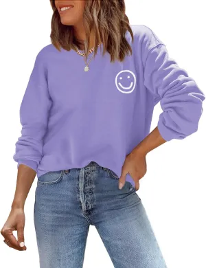 ReachMe Womens Smile Face Sweatshirt Cute Trendy Graphic Sweatshirts Casual Loose Long Sleeve Crewneck Pullover Tops