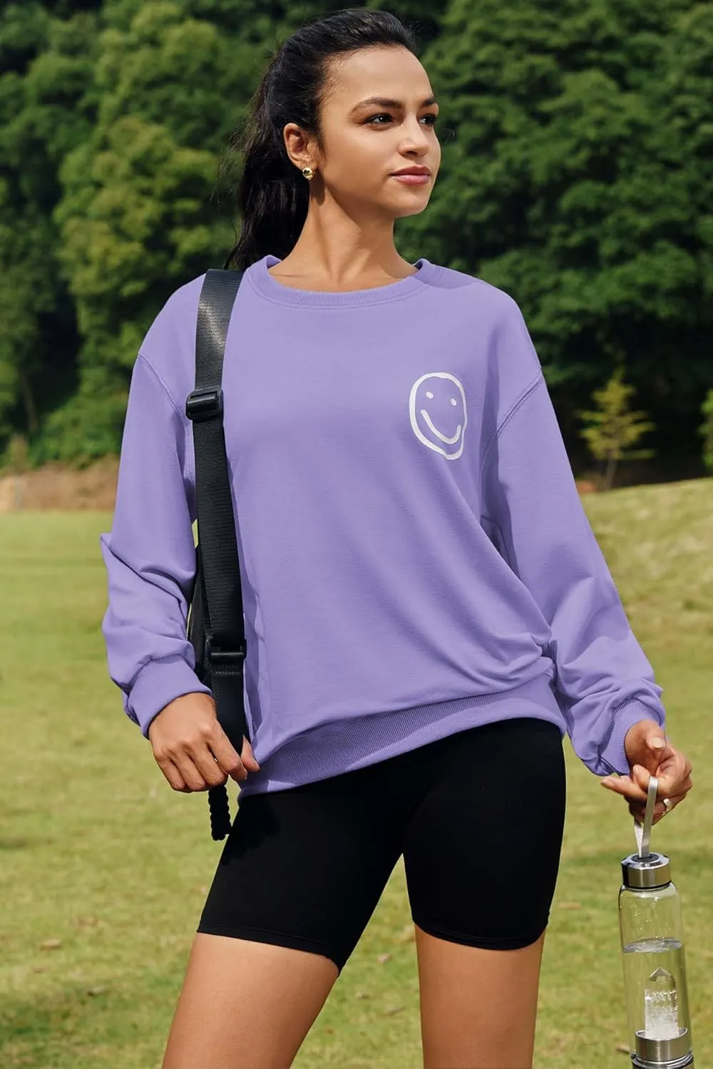 ReachMe Womens Smile Face Sweatshirt Cute Trendy Graphic Sweatshirts Casual Loose Long Sleeve Crewneck Pullover Tops