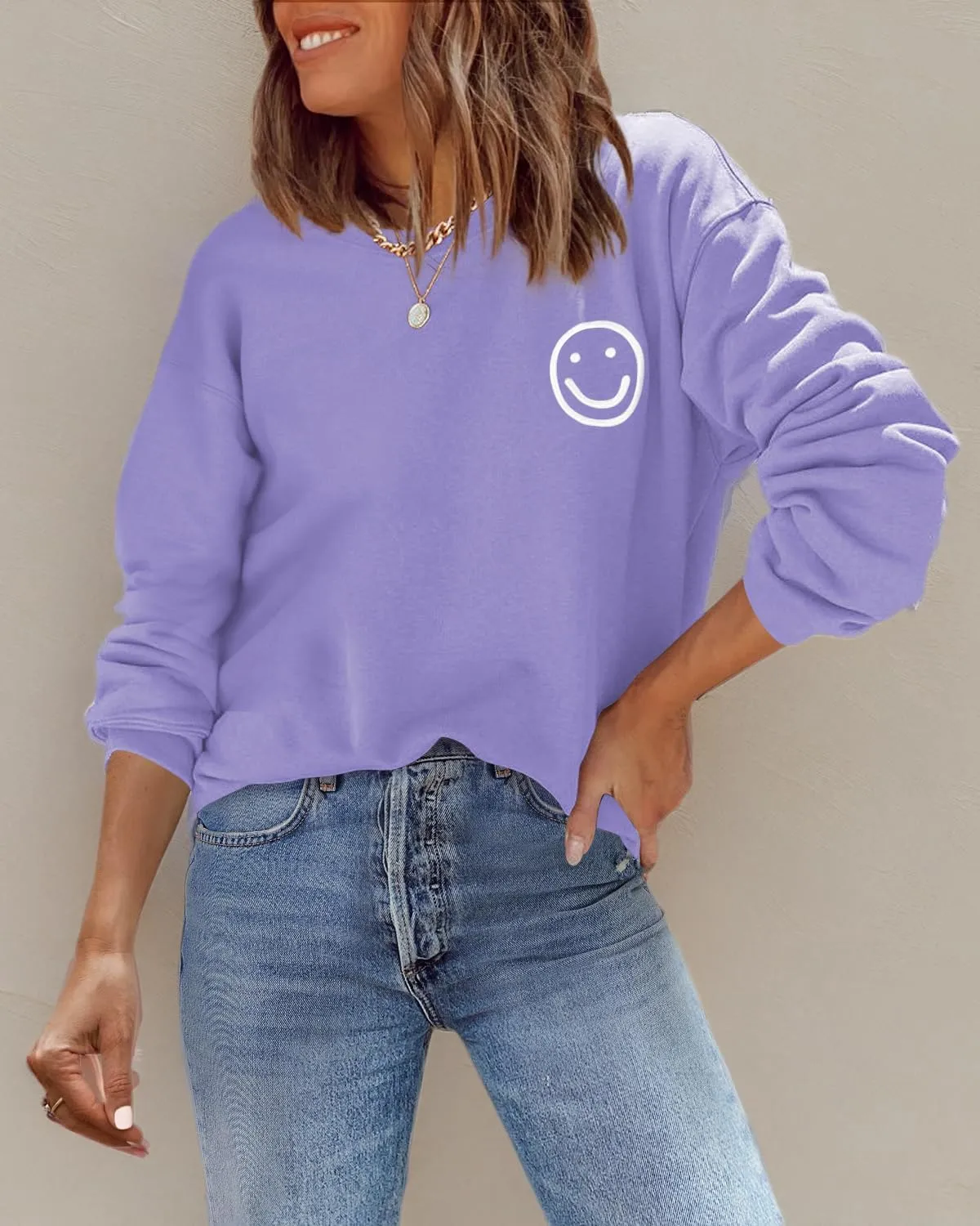 ReachMe Womens Smile Face Sweatshirt Cute Trendy Graphic Sweatshirts Casual Loose Long Sleeve Crewneck Pullover Tops