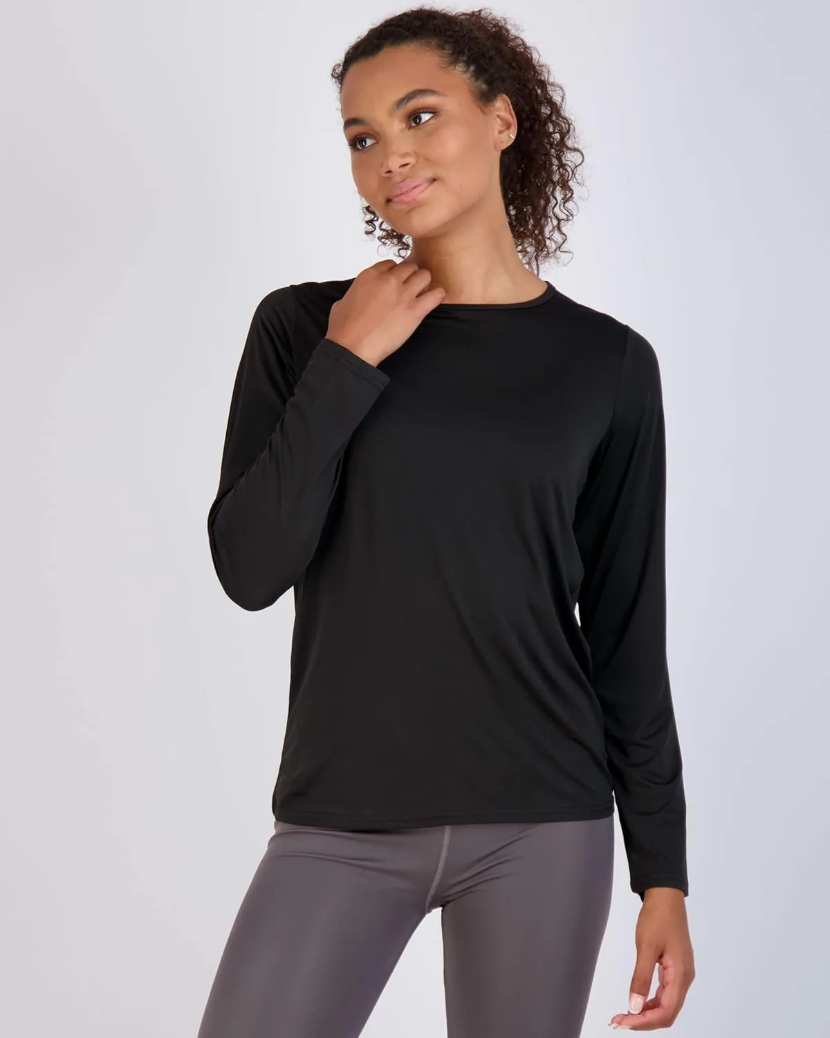 Real Essentials 4 Pack: Women's Dry-Fit Tech Stretch Long-Sleeve Athletic Workout T-Shirt (Available in Plus Size)