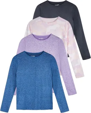 Real Essentials 4 Pack: Women's Dry-Fit Tech Stretch Long-Sleeve Athletic Workout T-Shirt (Available in Plus Size)