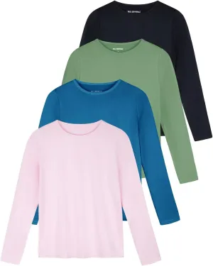 Real Essentials 4 Pack: Women's Dry-Fit Tech Stretch Long-Sleeve Athletic Workout T-Shirt (Available in Plus Size)