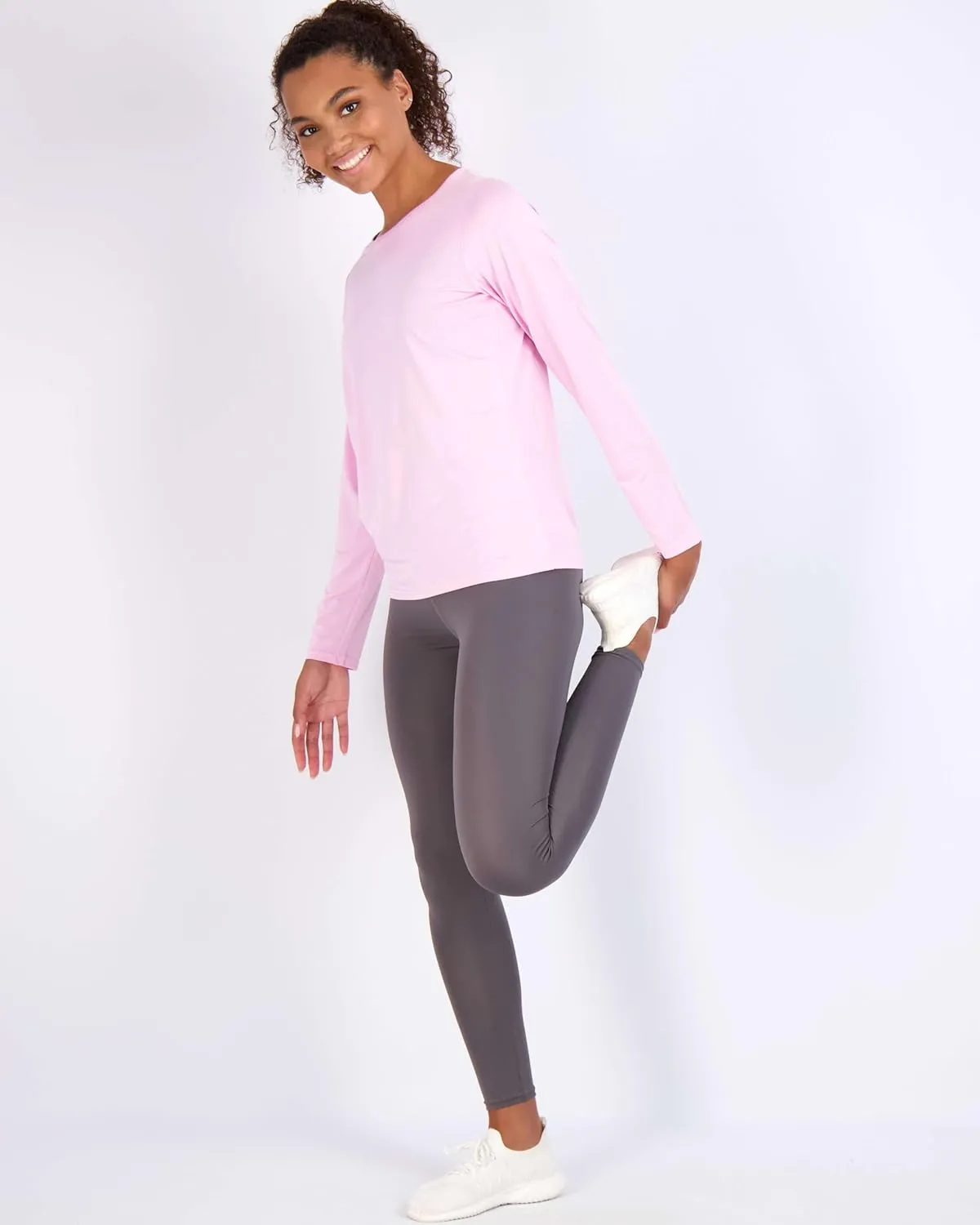 Real Essentials 4 Pack: Women's Dry-Fit Tech Stretch Long-Sleeve Athletic Workout T-Shirt (Available in Plus Size)