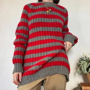 Red   Grey Striped Wool Sweater