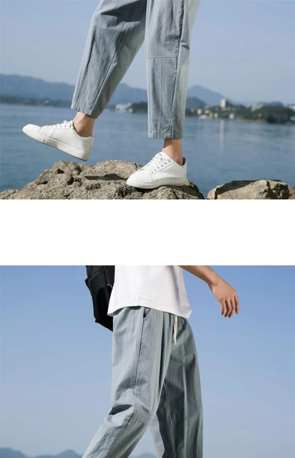 Rfmfkkg Mens Straight Casual Ankle-Length Pants Summer Harem Pants Cotton Linen Trousers Solid Pants