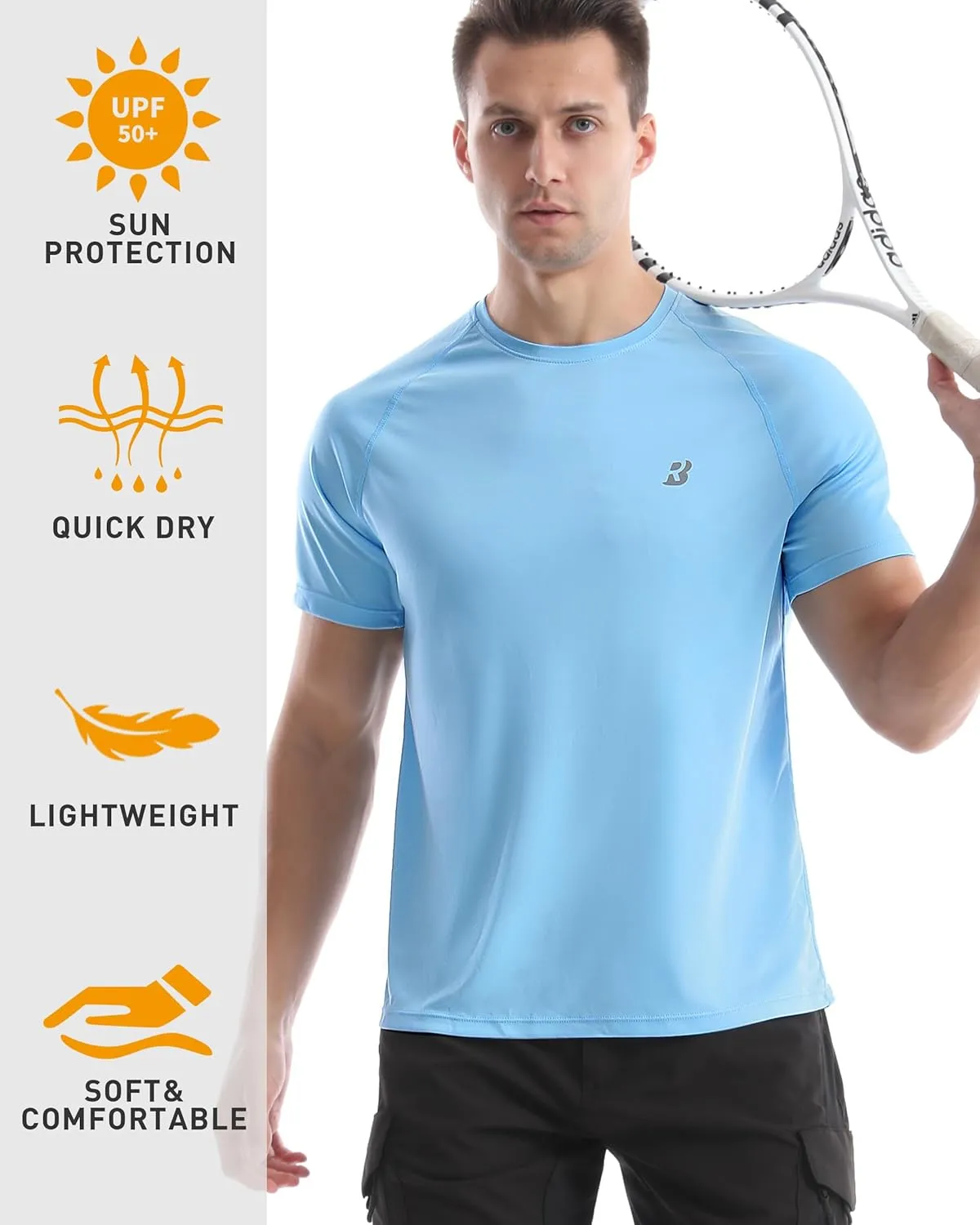 Roadbox Men's Rash Guard Short Sleeve, UPF 50  UV Sun Protection Swim Shirts, Quick Dry Lightweight Water Surf Beach T-Shirt