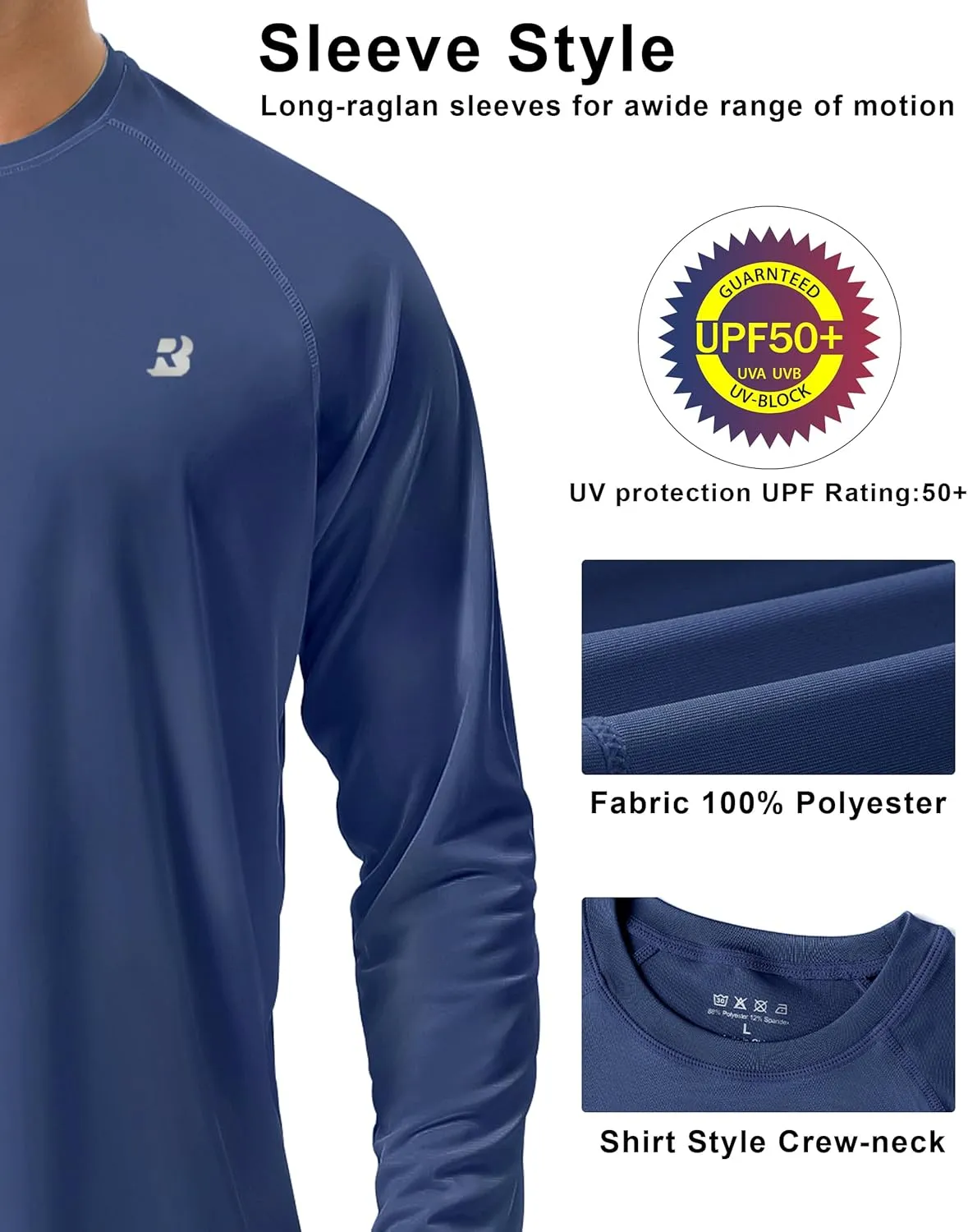 Roadbox Mens UPF 50  UV Sun Protection Shirts Outdoor Long Sleeve SPF Rash Guard for Fishing Hiking Swimming Running