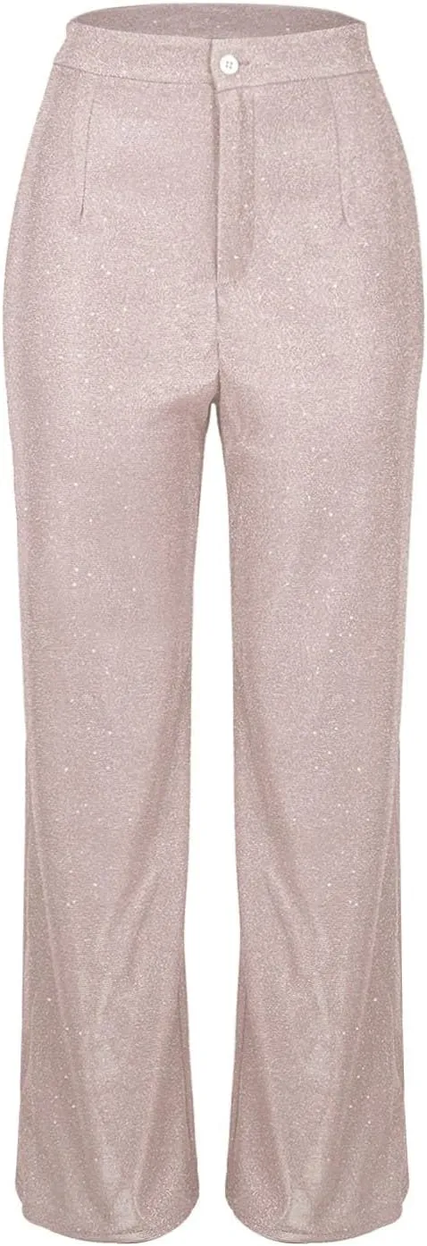 Sequin Pants Women Sparkly Glitter High Waisted Wide Leg Flare Trousers Bell Bottom Night Out Clubwear Party Pants