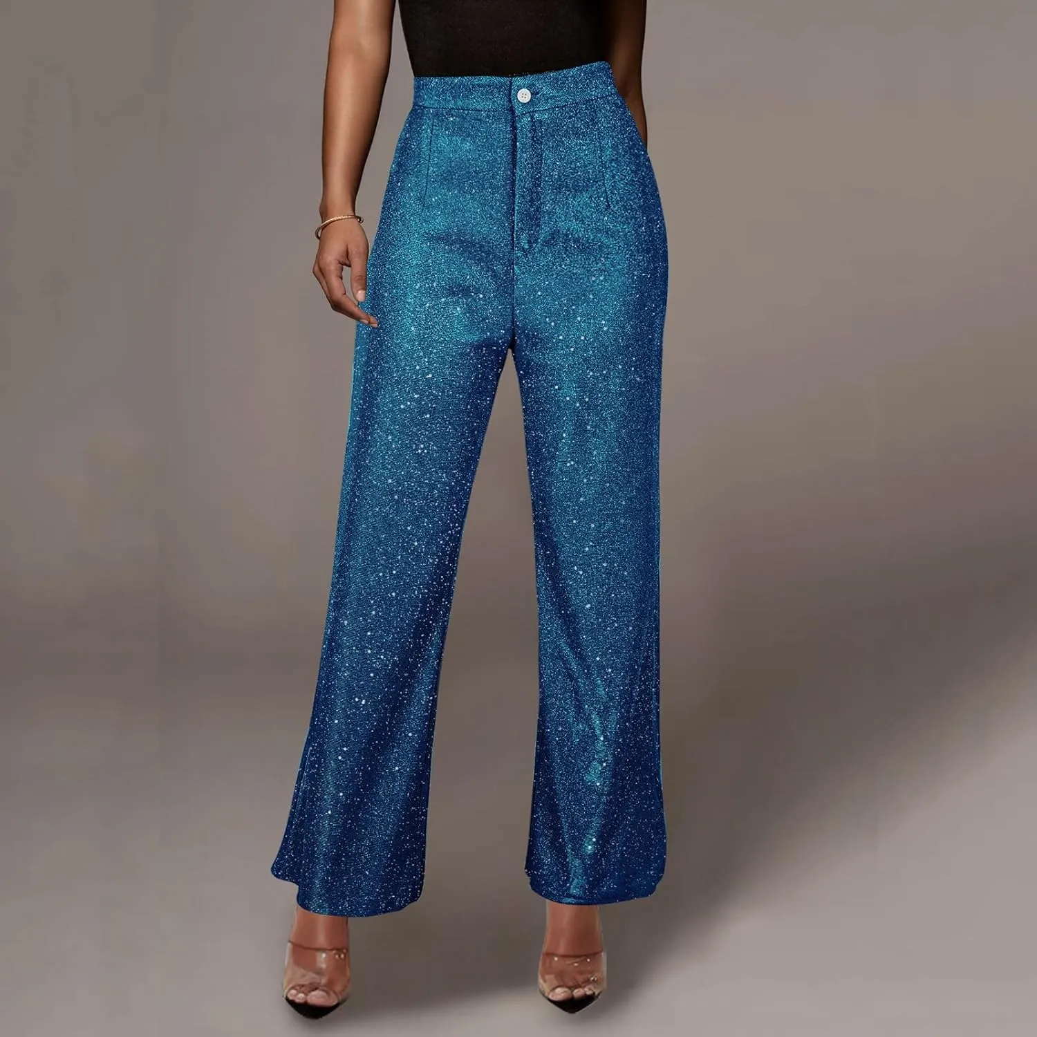 Sequin Pants Women Sparkly Glitter High Waisted Wide Leg Flare Trousers Bell Bottom Night Out Clubwear Party Pants