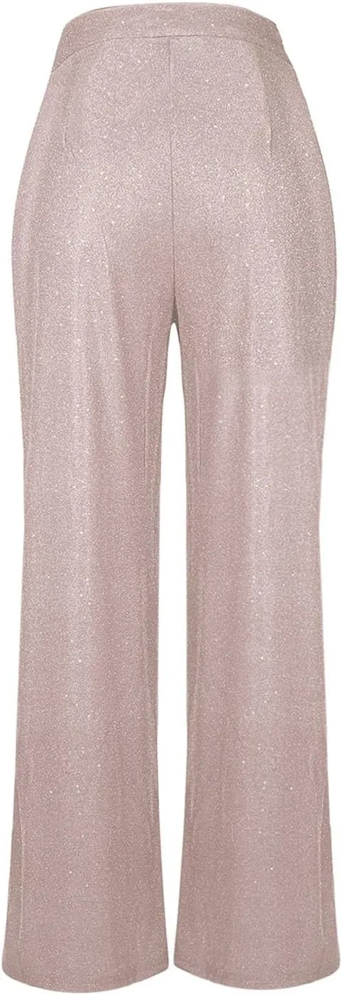 Sequin Pants Women Sparkly Glitter High Waisted Wide Leg Flare Trousers Bell Bottom Night Out Clubwear Party Pants