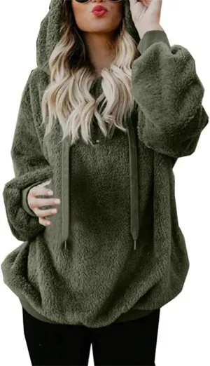 Sherpa Pullover Womens Fleece Sweatshirts Fuzzy Hoodies Fall Outfits Sport Oversized Hoodie Cozy Outerwear with Pocket