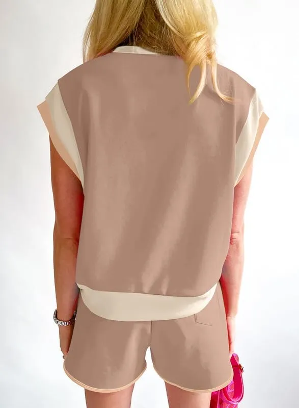 SHEWIN Women's Two Piece Lounge Sets Casual Short Sleeve Pullover Tops Matching Shorts Loungewear Tracksuit Set