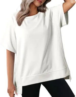 Short Sleeve Sweatshirt Women 2024 Oversized T Shirts Crewneck Casual Summer Tops Lightweight Loose High Low Blouse